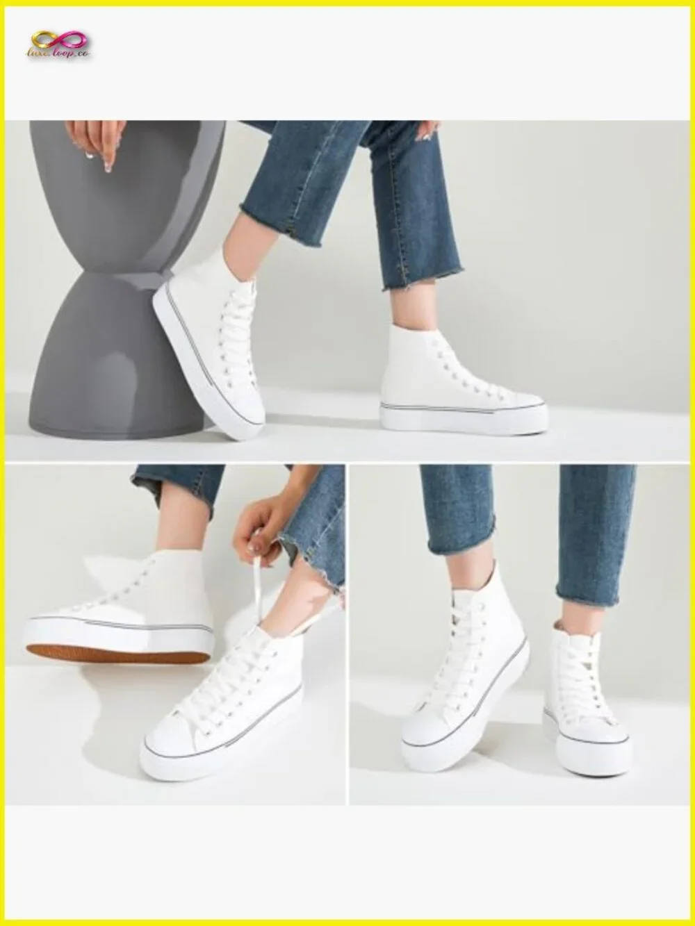 High Top Platform Sneakers Canvas Lace Up Retro Y2K Chic Casual Walking Shoes - Picture 2 of 7